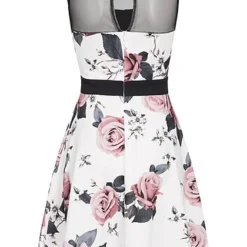 Cloud5ive Damen Kurzes Mesh Kleid Mit Rosen Print Weiss Schwarz Rosa -Diven Art Verkäufe 18037255 2