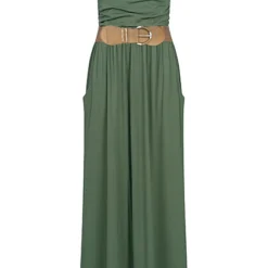 Cloud5ive Fashion Damen Longform Bandeau Kleid 2-Pockets Gürtel Military Grün -Diven Art Verkäufe 18067820 2