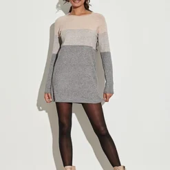 ONLY Damen NOOS Colorblock Kleid Mahogany Beige Grau -Diven Art Verkäufe 18093478 3