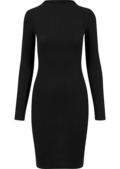 Urban Classics Damen Ribbed Mini Langarm Kleid Schwarz 4 Urban Classics Damen Ribbed Mini Langarm Kleid Schwarz – Bild 2