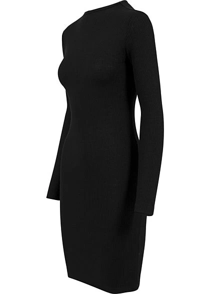 Urban Classics Damen Ribbed Mini Langarm Kleid Schwarz 5 Urban Classics Damen Ribbed Mini Langarm Kleid Schwarz – Bild 3