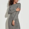 Urban Classics Damen Ribbed Mini Langarm Kleid Dunkel Grau