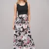 Cloud5ive Damen Maxi Kleid Blumen Muster Schwarz Weiss Rosa -Diven Art Verkäufe 19036294