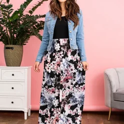 Cloud5ive Damen Maxi Kleid Blumen Muster Schwarz Weiss Rosa -Diven Art Verkäufe 19036294 3