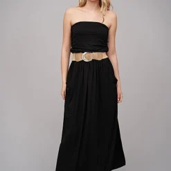 Cloud5ive Fashion Damen Longform Bandeau Kleid 2-Pockets Gürtel Schwarz -Diven Art Verkäufe 19056380 2