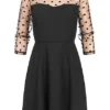 Styleboom Fashion Damen 3/4 Arm High-Neck Mini Kleid Mesh Punkte Schwarz -Diven Art Verkäufe 20026239