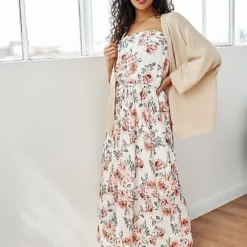 Fresh Lemons Damen Bandeau Maxi Kleid Blumen Print Inkl. Bindegürtel Off Weiss Mc -Diven Art Verkäufe 20041975 3