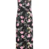 Vero Moda Damen V-Neck Maxi Kleid Schlitz Seitlich Tropical Print Schwarz Mc -Diven Art Verkäufe 20052470