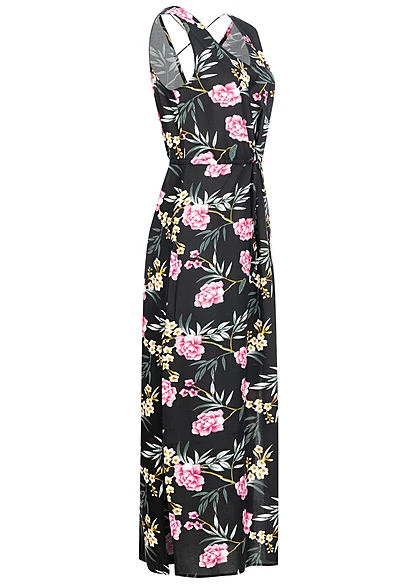 Vero Moda Damen V-Neck Maxi Kleid Schlitz Seitlich Tropical Print Schwarz Mc 4 Vero Moda Damen V-Neck Maxi Kleid Schlitz Seitlich Tropical Print Schwarz Mc – Bild 2