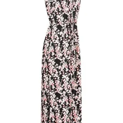 Vero Moda Damen V-Neck Maxi Kleid Schlitz Seitlich Blumen Print Schwarz Rosa Weiss -Diven Art Verkäufe 20052474 1