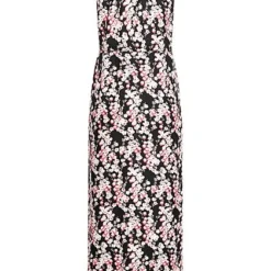 Vero Moda Damen V-Neck Maxi Kleid Schlitz Seitlich Blumen Print Schwarz Rosa Weiss -Diven Art Verkäufe 20052474 2