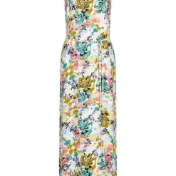 JACQUELINE DE YONG JDY By ONLY Damen V-Neck Maxi Kleid Mit Bindegürtel Floraler Print Cloud Dancer Weiss Mc