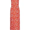 JACQUELINE DE YONG JDY By ONLY Damen V-Neck Maxi Kleid Mit Bindegürtel Blumen Print Valiant Poppy Rot