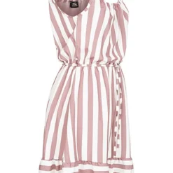 Fresh Lemons Damen Mini Kleid Inkl. Bindegürtel Streifen Muster Weiss Rosa -Diven Art Verkäufe 20055051 1