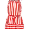 Fresh Lemons Damen Kleid Inkl. Bindegürtel Streifen Muster Rot Weiss