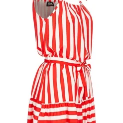 Fresh Lemons Damen Kleid Inkl. Bindegürtel Streifen Muster Rot Weiss -Diven Art Verkäufe 20055116 1