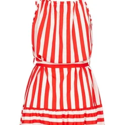 Fresh Lemons Damen Kleid Inkl. Bindegürtel Streifen Muster Rot Weiss -Diven Art Verkäufe 20055116 2