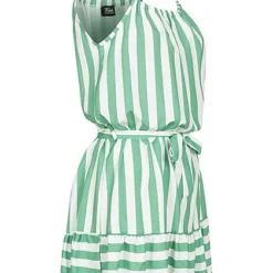 Fresh Lemons Damen Kleid Inkl. Bindegürtel Streifen Muster Mint Grün Weiss -Diven Art Verkäufe 20055117 1