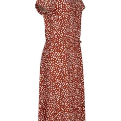 Fresh Lemons Damen V-Neck Kleid Knopfleiste & Schleife Flocken Muster Braun Weiss -Diven Art Verkäufe 20055157 1