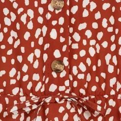 Fresh Lemons Damen V-Neck Kleid Knopfleiste & Schleife Flocken Muster Braun Weiss -Diven Art Verkäufe 20055157 3