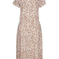 Fresh Lemons Damen V-Neck Kleid Knopfleiste & Schleife Flocken Muster Weiss Braun -Diven Art Verkäufe 20055158 2