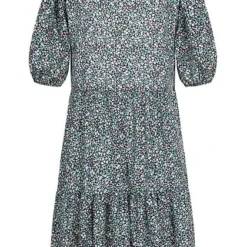 Hailys Damen 1/2-Arm V-Neck Puffer Kleid Blumen Muster Schwarz Multicolor -Diven Art Verkäufe 20062840 2