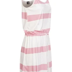 Fresh Lemons Damen V-Neck Mini Kleid Taillengummibund Streifen Muster Rosa Weiss -Diven Art Verkäufe 20065187 1