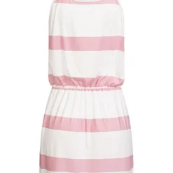 Fresh Lemons Damen V-Neck Mini Kleid Taillengummibund Streifen Muster Rosa Weiss -Diven Art Verkäufe 20065187 2