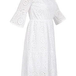 Fresh Lemons Damen 1/2 Arm V-Neck Sangallo Kleid 2-lagig Lochmuster Weiss -Diven Art Verkäufe 20065206 1