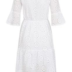 Fresh Lemons Damen 1/2 Arm V-Neck Sangallo Kleid 2-lagig Lochmuster Weiss -Diven Art Verkäufe 20065206 2
