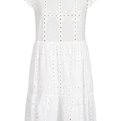 Hailys Damen Kleid Frill Ärmel Lochmuster Weiss