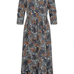 Tom Tailor Damen Midi Viskose Kleid Allover Blumen Muster Navy Blau Multicolor