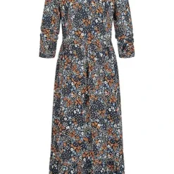 Tom Tailor Damen Midi Viskose Kleid Allover Blumen Muster Navy Blau Multicolor -Diven Art Verkäufe 20094400 2