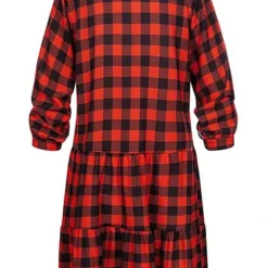 Styleboom Fashion Damen Oversized Flanell Crepe Kleid Karo Muster Rot Schwarz -Diven Art Verkäufe 20096420 2