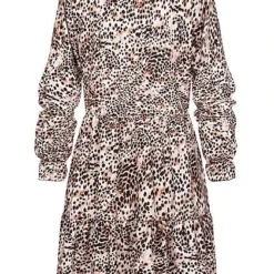 Styleboom Fashion Damen Mini Kleid Knopfleiste Allover Leo Print Braun Schwarz -Diven Art Verkäufe 20096422 4