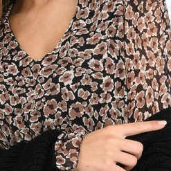 Hailys Damen V-Neck Midi Kleid Floraler Print Taillienbund 2-lagig Schwarz -Diven Art Verkäufe 20110016 4