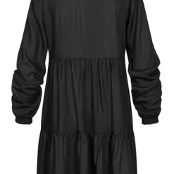 Tom Tailor Damen Babydoll Puffer Kleid Mit Bindeschleife Am Kragen Deep Schwarz -Diven Art Verkäufe 20110039 2