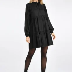 Tom Tailor Damen Babydoll Puffer Kleid Mit Bindeschleife Am Kragen Deep Schwarz -Diven Art Verkäufe 20110039 4