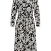 JACQUELINE DE YONG JDY By ONLY Damen Midi Longform Kleid Rosen Print Inkl Bindegürtel Schwarz Weiss