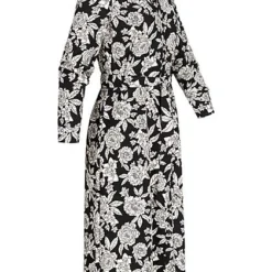 JACQUELINE DE YONG JDY By ONLY Damen Midi Longform Kleid Rosen Print Inkl Bindegürtel Schwarz Weiss -Diven Art Verkäufe 20110132 1