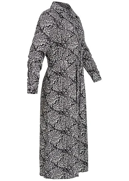 JACQUELINE DE YONG JDY By ONLY Damen Midi Longform Kleid Floraler Print Inkl Bindegürtel Weiss Schwarz 4 JACQUELINE DE YONG JDY By ONLY Damen Midi Longform Kleid Floraler Print Inkl Bindegürtel Weiss Schwarz – Bild 2
