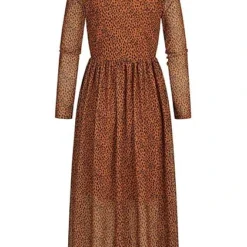 Tom Tailor Damen High-Neck Longform Mesh Kleid 2-lagig Leo Print Braun Schwarz -Diven Art Verkäufe 20110327 2