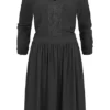 Tom Tailor Damen V-Neck Mini 3/4 Arm Krepp Kleid Mit Spitzendetails Tief Schwarz -Diven Art Verkäufe 20120448