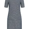Tom Tailor Damen 1/2 Arm Struktur Mini Kleid Punkte Muster Zipper Navy Blau Weiss