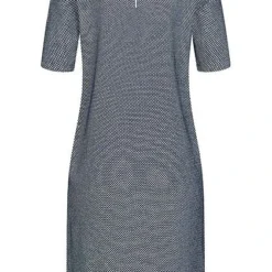 Tom Tailor Damen 1/2 Arm Struktur Mini Kleid Punkte Muster Zipper Navy Blau Weiss -Diven Art Verkäufe 20120485 2