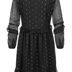 JACQUELINE DE YONG JDY By ONLY Damen Mini V-Neck Langarm Mesh Kleid In Stufenoptik 2-lagig Schwarz -Diven Art Verkäufe 20120524 2