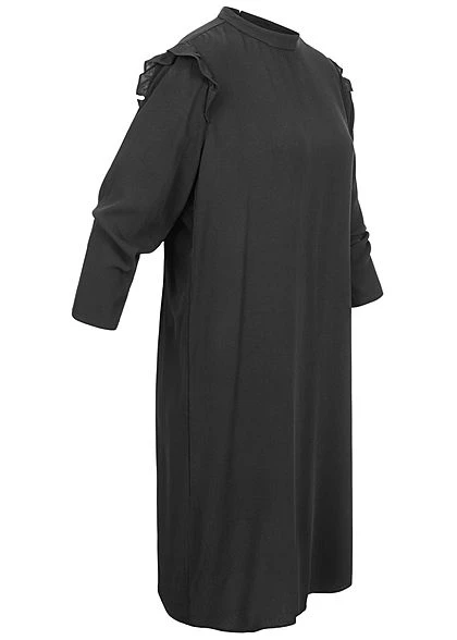 Tom Tailor Damen 3/4-Arm Mini Kleid Volantärmel Schwarz 4 Tom Tailor Damen 3/4-Arm Mini Kleid Volantärmel Schwarz – Bild 2