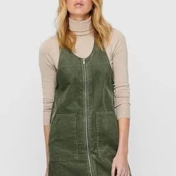 JACQUELINE DE YONG JDY By ONLY Damen Mini Cord Jeans Kleid Mit Zipper Vone 2-Pockets Kalamata Oliv Grün