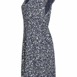 Tom Tailor Damen V-Neck Viskose Kleid Taillengummibund Blumen Muster Navy Blau -Diven Art Verkäufe 21020718 1