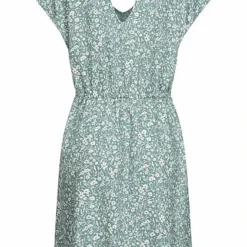 Tom Tailor Damen V-Neck Viskose Kleid Taillengummibund Blumen Muster Mineral Blau -Diven Art Verkäufe 21020719 2